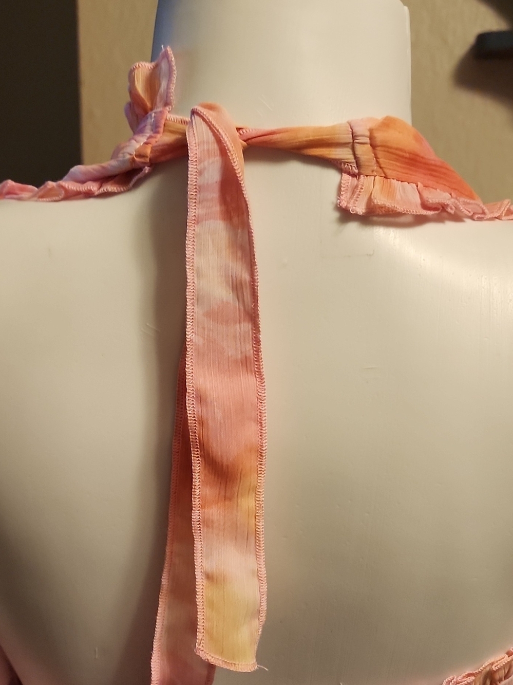Peach-Pattern Ruffle Wrap Mini Dress - Picture 6 of 9